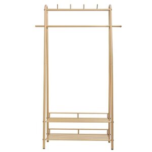 Cre Cra Gold Clothing Rack Freestanding Industrial Garment Rack with Double Shelves Heavy Duty Metal Modern Clothes Rack Stand Multi-functional Coat Hanger Rack Stand for Boutiques Bedroom