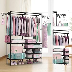 moclever garment racks for hanging clothes, freestanding closet wardrobe 66x42x14in, clothing shoe organizer with 6 shelves for bedroom