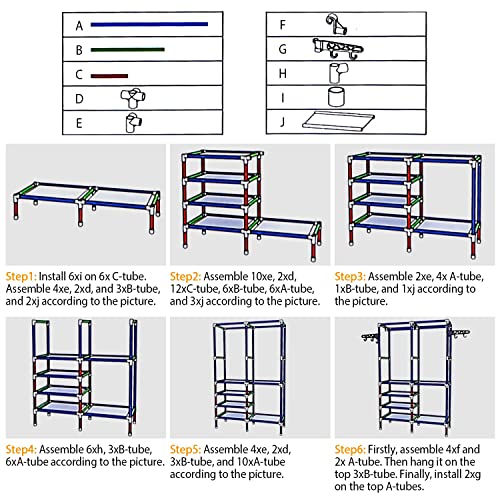 Moclever Garment Racks For Hanging Clothes, Freestanding Closet Wardrobe 66x42x14in, Clothing Shoe Organizer With 6 Shelves For Bedroom