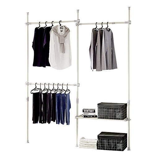 Estink Garment Rack, Portable Indoor Garment Hanger Tools Heavy-Duty Adjustable DIY Coat Hanger Clothes Wardrobe 3 Poles 4 Bars Home Hanging Rack