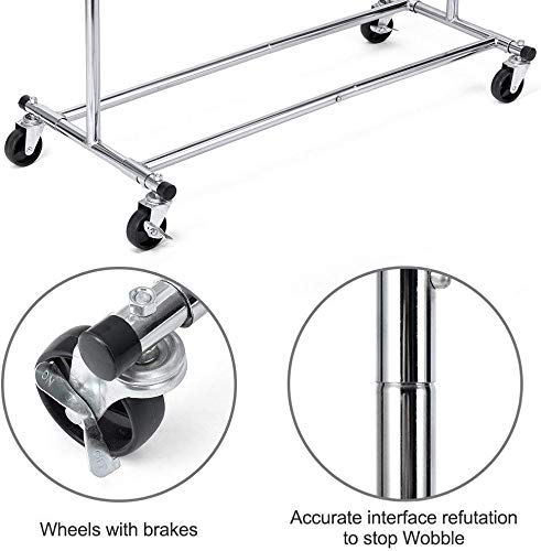 DRM Folding/Collapsible Clothing/Garment Rack,250 lbs Heavy-Duty Rolling Clothes Organizer Rack,Chrome