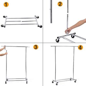 DRM Folding/Collapsible Clothing/Garment Rack,250 lbs Heavy-Duty Rolling Clothes Organizer Rack,Chrome