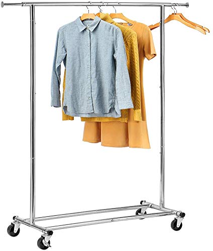 DRM Folding/Collapsible Clothing/Garment Rack,250 lbs Heavy-Duty Rolling Clothes Organizer Rack,Chrome