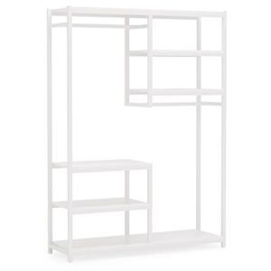 Tribesigns Free-standing Closet Organizer with 2 Hanging Rod, Garment Rack with 5 Storage Shelves for Bedroom (All White)