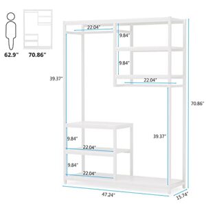 Tribesigns Free-standing Closet Organizer with 2 Hanging Rod, Garment Rack with 5 Storage Shelves for Bedroom (All White)