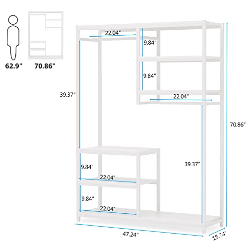 Tribesigns Free-standing Closet Organizer with 2 Hanging Rod, Garment Rack with 5 Storage Shelves for Bedroom (All White)