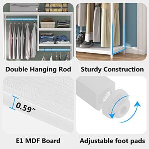 Tribesigns Free-standing Closet Organizer with 2 Hanging Rod, Garment Rack with 5 Storage Shelves for Bedroom (All White)