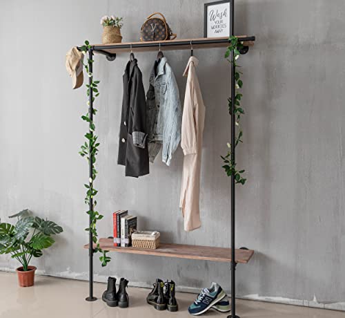 Industrial Pipe Clothing Rack with Shelves,48 Inch Industrial Clothing Rack,Pipe Clothing Rack,Retail Clothing Rack,Industrial Wall Mounted Clothes Rack,Wall Clothing Rack,Pipe Clothes Racks for Hanging Clothes ONOTETUT