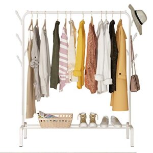 YAYI Clothes Rack Heavy Duty Clothes Rail Metal Garment Rail With Top Rod and Lower Storage and Side Hooks,White