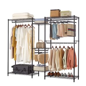zungkea heavy duty clothes rack for hanging clothes, free standing wire garments rack, 1144 lbs closet wardrobe rack，l 88.5”×w 18”×h 71”, matt black