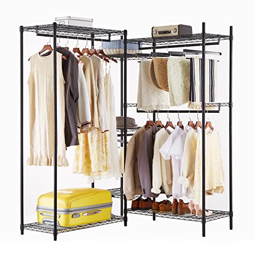 ZUNGKEA Heavy Duty Clothes Rack for Hanging Clothes, Free Standing Wire Garments Rack, 1144 LBS Closet Wardrobe Rack，L 88.5”×W 18”×H 71”, Matt Black