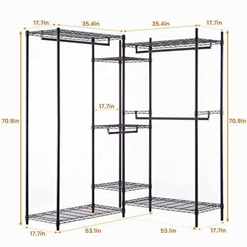 ZUNGKEA Heavy Duty Clothes Rack for Hanging Clothes, Free Standing Wire Garments Rack, 1144 LBS Closet Wardrobe Rack，L 88.5”×W 18”×H 71”, Matt Black