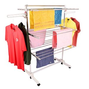 launtree laundry drying rack collapsible rolling garment hanger foldable space saving vertical storage x-large stainless steel metal frame heavy duty thicker top pipe structure made in korea