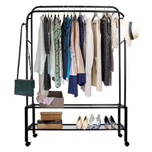 befacai clothing garment rack with shelves, upgraded length cloth hanger rack stand on wheels, clothes drying rack with two rod