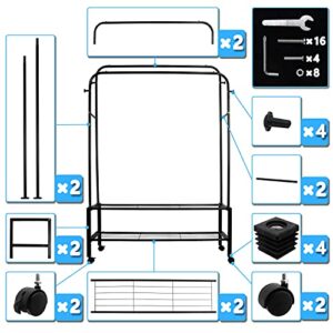 befacai Clothing Garment Rack with Shelves, Upgraded Length Cloth Hanger Rack Stand on Wheels, Clothes Drying Rack with Two Rod