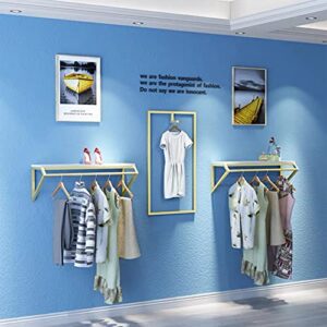 FURVOKIA Modern Simple Men's and Women's Clothing Store Heavy Duty Metal Display Stand,Wall-Mounted Garment Rack,Clothes Rail,Bathroom Hanging Towel Rack (Gold Square Tube, C)