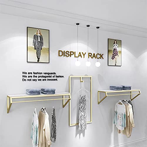 FURVOKIA Modern Simple Men's and Women's Clothing Store Heavy Duty Metal Display Stand,Wall-Mounted Garment Rack,Clothes Rail,Bathroom Hanging Towel Rack (Gold Square Tube, C)