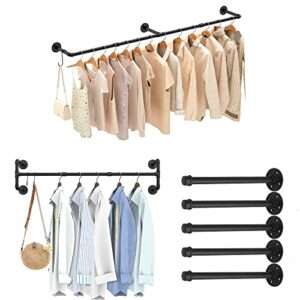 industrial pipe clothes bar wall mounted rustic metal garment rack heavy duty hanger holder laundry room boutique store clothing display black