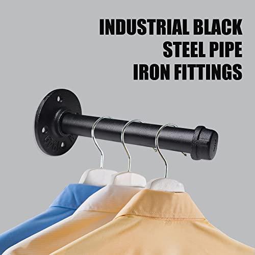 3/4" Industrial Pipe Wall Mounted Clothing Rack, Heavy Duty Rustic Vintage Black Metal Garment Bracket Frame, Residential Wardrobe or Commercial Clothes Display (4Pack, 8”Brackets)