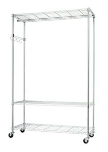 trinity ecostorage rolling garment rack with shelves hooks for clothing storage for bedroom, closet organization, entryway, and more, chrome, 48” w x 18” d x 75.7” h