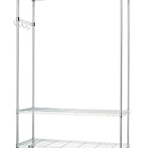 TRINITY EcoStorage Rolling Garment Rack with Shelves Hooks for Clothing Storage for Bedroom, Closet Organization, Entryway, and More, Chrome, 48” W x 18” D x 75.7” H
