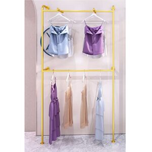 mdepyco modern simple square tube double hanging rods clothing rack,retail display wall mounted storage clothes hanging shelf,2 tier metal garment rack (39" l, gold without wood)