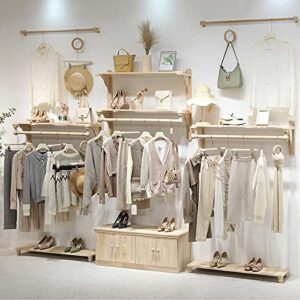 Wooden Hanging Rails for Clothes, Wall Hangers Display Rack Heavy Duty Clothing Rack Garment Shelf for Retail Store