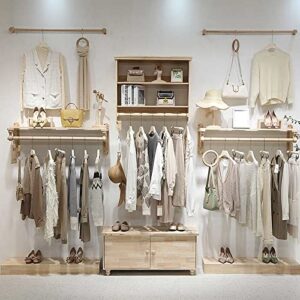 Wooden Hanging Rails for Clothes, Wall Hangers Display Rack Heavy Duty Clothing Rack Garment Shelf for Retail Store