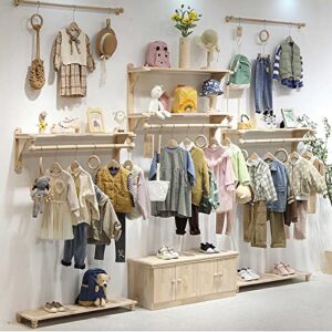 Wooden Hanging Rails for Clothes, Wall Hangers Display Rack Heavy Duty Clothing Rack Garment Shelf for Retail Store