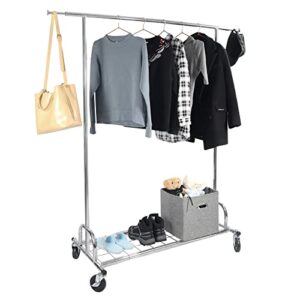 albomi adjustable commercial clothes rack heavy duty on lockable wheels, large portable clothing rack for hanging clothes, rolling garment racks with 1 rod & shelf for entryway bedroom balcony