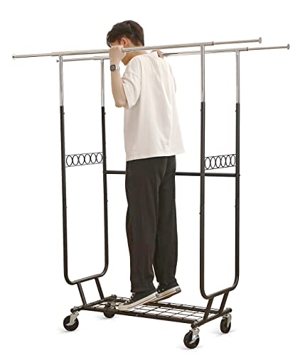 LIFEFAIR Clothes Rack Heavy Duty Clothing Rack Commercial Grade Garment Rack for Hanging Clothes, with 450 LBS Capacity Double Clothing Rack on Wheels, 71" x 20" x 69"