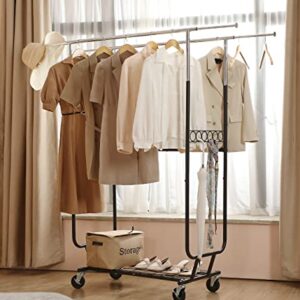 LIFEFAIR Clothes Rack Heavy Duty Clothing Rack Commercial Grade Garment Rack for Hanging Clothes, with 450 LBS Capacity Double Clothing Rack on Wheels, 71" x 20" x 69"