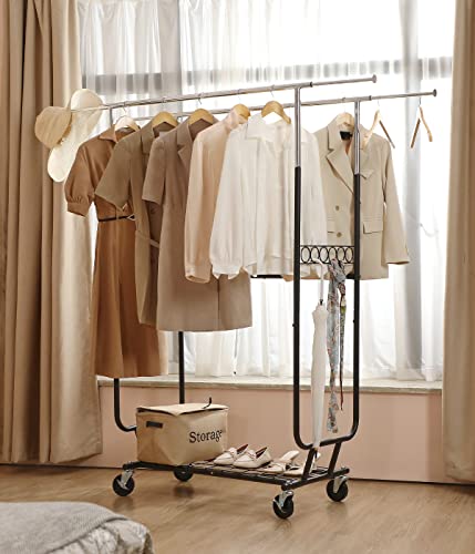 LIFEFAIR Clothes Rack Heavy Duty Clothing Rack Commercial Grade Garment Rack for Hanging Clothes, with 450 LBS Capacity Double Clothing Rack on Wheels, 71" x 20" x 69"