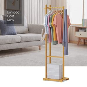 MoNiBloom Coat Rack with 6 Hooks, Bamboo Freestanding Garment Rack with Botton Shelf for Entryway Bedroom Living Room Office, Natural