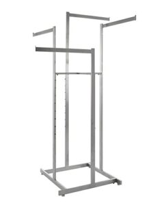 econoco - clothing rack, 4-way high-capacity clothing rack, adjustable arms, square tubing, perfect for clothing store display - satin chrome