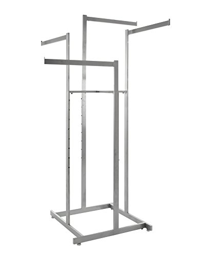 Econoco - Clothing Rack, 4-Way High-Capacity Clothing Rack, Adjustable Arms, Square Tubing, Perfect for Clothing Store Display - Satin Chrome