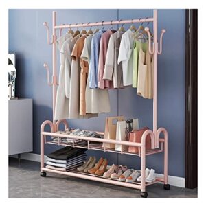 nephew entryway coat rack industrial hall tree with 2 shoe storage shelf and 6 hooks freestanding closet organizer clothes rack closet garments shelf (color : pink, size : 60 * 32 * 165cm)