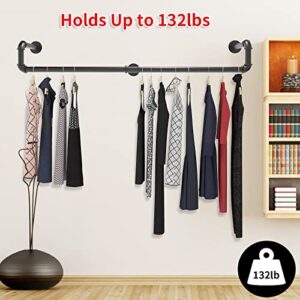PNBO Wall Mounted Clothes Rack 59 in Length,Industrial Pipe Clothing Rack Wall Mounted Max Load 132Lb,Wall Mounted Garment Rack Space-Saving,Clothes Hanging Rod Bar Multi-Purpose Hanging