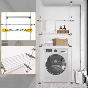 DAHOOMII Adjustable Clothes Rack Double Tension Pole Garment Display Stand Heavy Duty Coat Jacket Hanger Clothing Storage Organizer with 2 Large Shelves & 1 Hanging Rod - Grey