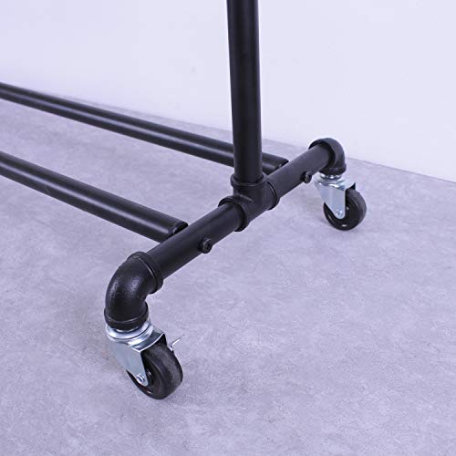 MBQQ Industrial Pipe Clothing Racks on Wheels,35in Length Heavy Duty Garment Racks Commercial Grade,Vintage Rolling Ballet Rack Clothes Display Rack Retail Display,Black Brush Silver