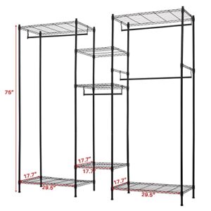 MATICO 5-Tier Adjustable Wire Garment Rack, Heavy Duty Metal Clothing Rack Closet with Adjustable Shelves for Large Storage, Black