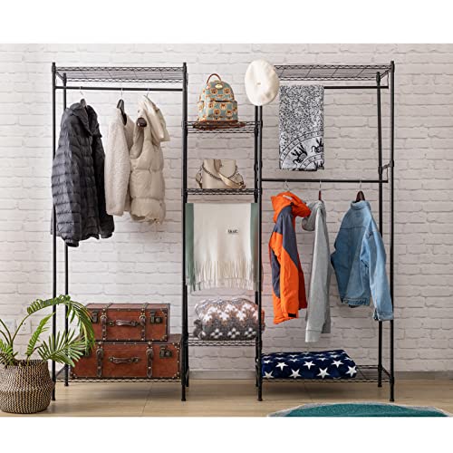 MATICO 5-Tier Adjustable Wire Garment Rack, Heavy Duty Metal Clothing Rack Closet with Adjustable Shelves for Large Storage, Black