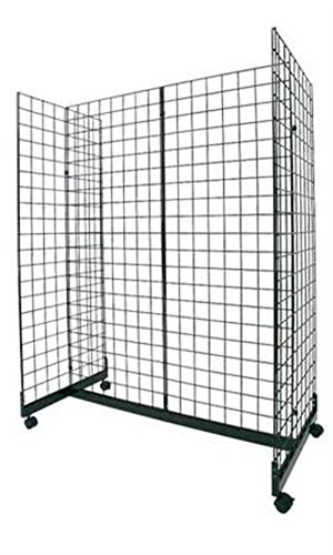 Only Garment Racks #1944B(1) + #1899B(4) + #1904B(9) 2'W x 4'H x 4'L Grid Panel Display Fixture with Gondola Base. Matte Black