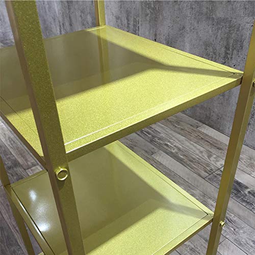 MDEPYCO 5-Tier Clothing Retail Heavy Duty Metal Display Rack,Shoe Bag Jewelry Potted Plants Crafts Organizer Shelves,Home Kitchen Bedroom Bathroom Office Floor-Standing Storage Shelf (Gold)