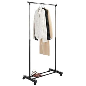 ESTGEN Single-bar Vertical & Horizontal Stretching Stand Clothes Rack with Shoe Shelf YJ-01 Black & Silver