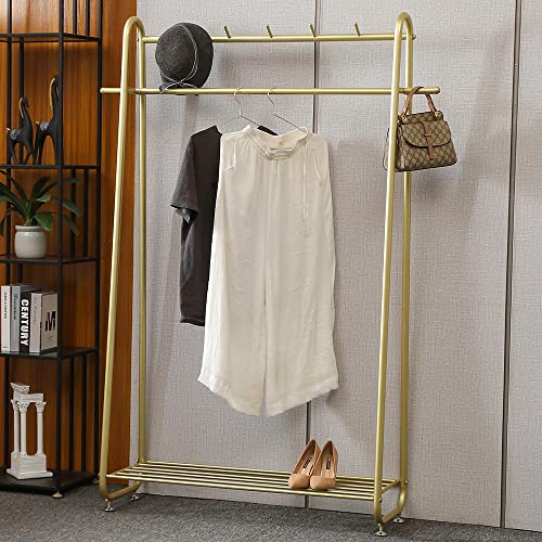 BOTAOYIYI Gold Clothing Rack 39.4 Inch L, Gold Metal Clothes Rack Garment Stand Modern Retail Heavy Duty For Boutique Store Or Bedroom With Coat Hanger And Shoe Display Free Standing