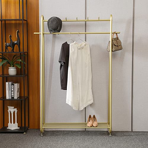 BOTAOYIYI Gold Clothing Rack 39.4 Inch L, Gold Metal Clothes Rack Garment Stand Modern Retail Heavy Duty For Boutique Store Or Bedroom With Coat Hanger And Shoe Display Free Standing