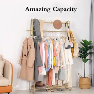 BOTAOYIYI Gold Clothing Rack 39.4 Inch L, Gold Metal Clothes Rack Garment Stand Modern Retail Heavy Duty For Boutique Store Or Bedroom With Coat Hanger And Shoe Display Free Standing