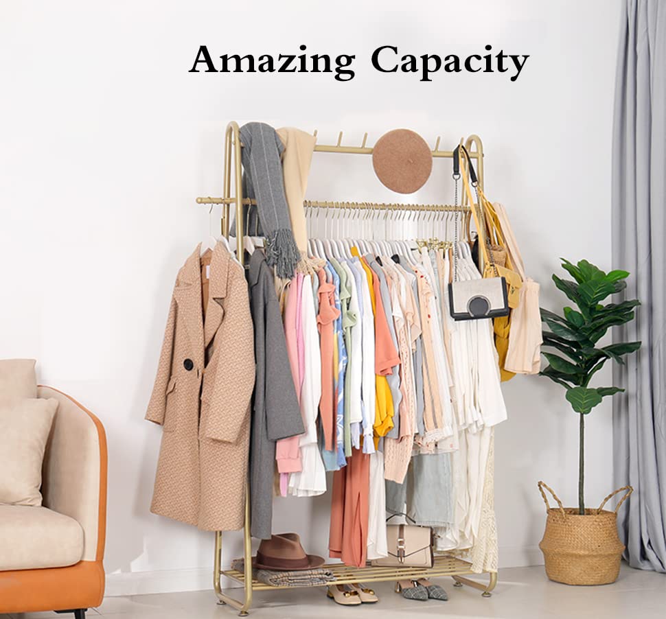 BOTAOYIYI Gold Clothing Rack 39.4 Inch L, Gold Metal Clothes Rack Garment Stand Modern Retail Heavy Duty For Boutique Store Or Bedroom With Coat Hanger And Shoe Display Free Standing