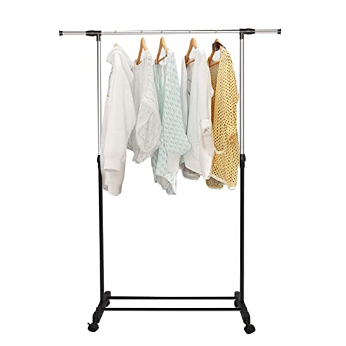 VEAREAR Standard Rod Simple Rolling Metal Clothing Rack, Garment Rack Organizer, Freestanding Hanger with Wheels, Metal Garment Rack for Hanging Clothes, Rolling Clothes Organizer, Black